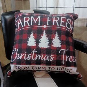 Farm Fresh Christmas Trees Plaid Large Overstuffed Pillow